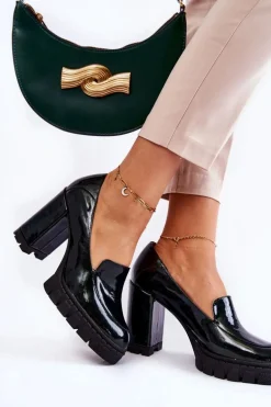 Modne Lakierowane Czółenka Na Masywnej Platformie Zielone Margott