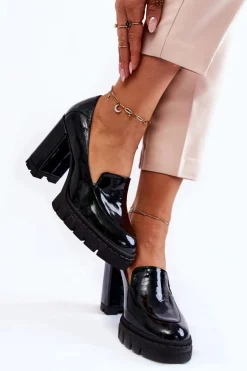 Modne Lakierowane Czółenka Na Masywnej Platformie Zielone Margott