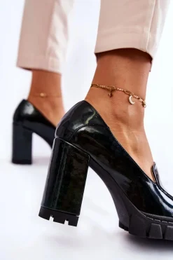 Modne Lakierowane Czółenka Na Masywnej Platformie Zielone Margott