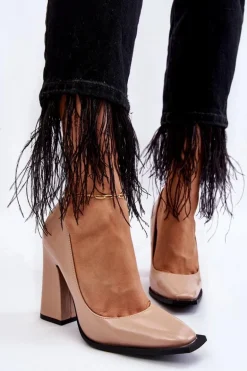 Modne Lakierowane Czółenka Na Słupku Nude Mysterious