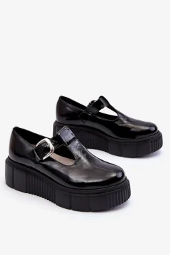 Modne Lakierowane Półbuty Na Masywnej Platformie Czarne Colson