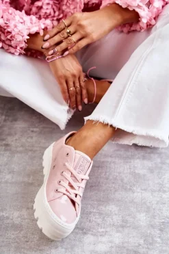 Modne Lakierowane Trampki Big Star KK274047 Różowe