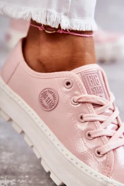 Modne Lakierowane Trampki Big Star KK274047 Różowe