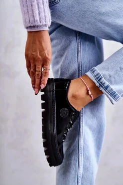 Modne Lakierowane Trampki Big Star KK274044 Czarne