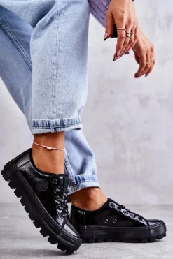 Modne Lakierowane Trampki Big Star KK274044 Czarne