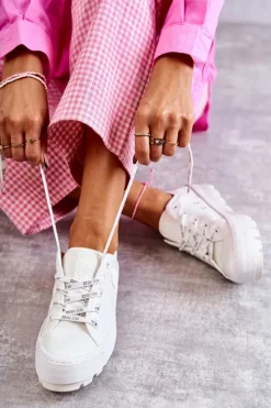 Modne Lakierowane Trampki Big Star KK274045 Białe