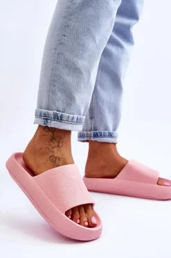 Modne Lekkie Klapki Na Masywnej Podeszwie Różowe Rebel