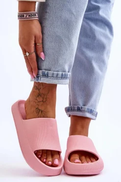 Modne Lekkie Klapki Na Masywnej Podeszwie Różowe Rebel