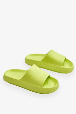 Modne Lekkie Klapki Na Masywnej Podeszwie Limonkowe Rebel