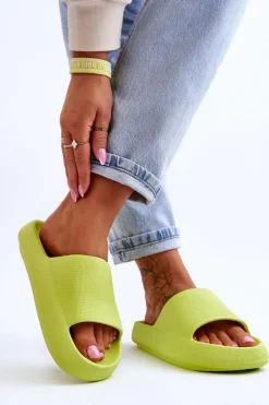 Modne Lekkie Klapki Na Masywnej Podeszwie Limonkowe Rebel