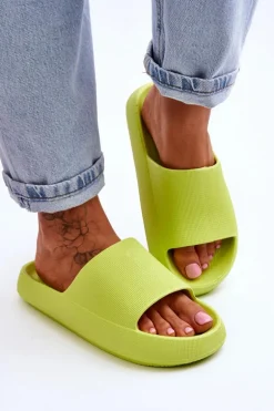 Modne Lekkie Klapki Na Masywnej Podeszwie Limonkowe Rebel