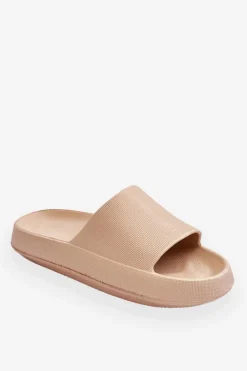 Modne Lekkie Klapki Na Masywnej Podeszwie Beżowe Rebel