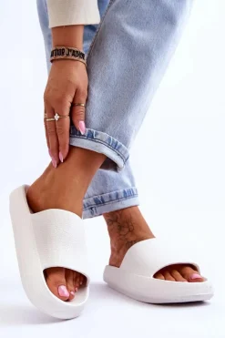 Modne Lekkie Klapki Na Masywnej Podeszwie Białe Rebel