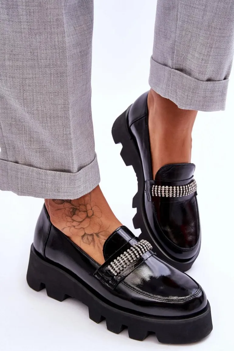 Modne Mokasyny Na Platformie Z Ozdobą Laura Messi 2600 Czarne