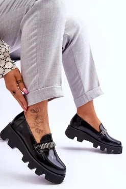 Modne Mokasyny Na Platformie Z Ozdobą Laura Messi 2600 Czarne