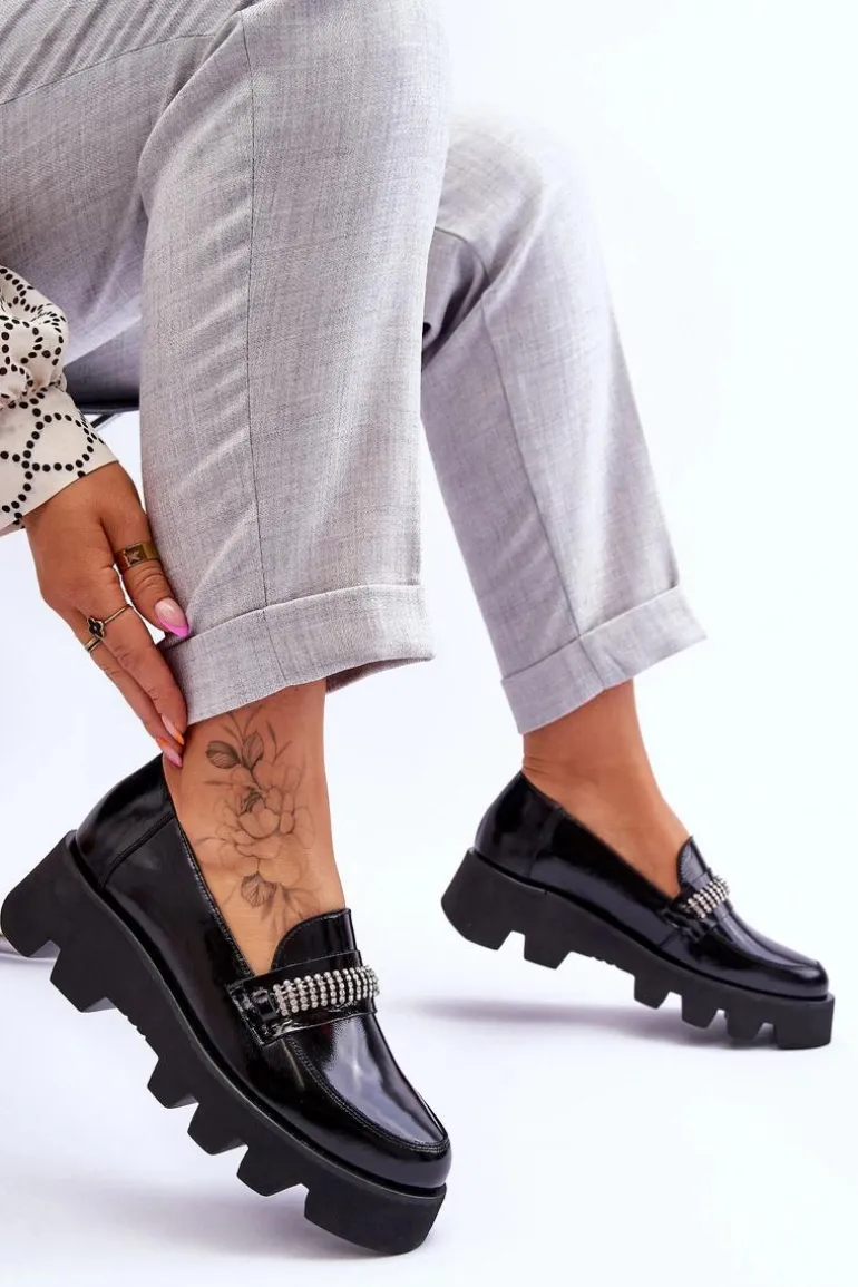 Modne Mokasyny Na Platformie Z Ozdobą Laura Messi 2600 Czarne