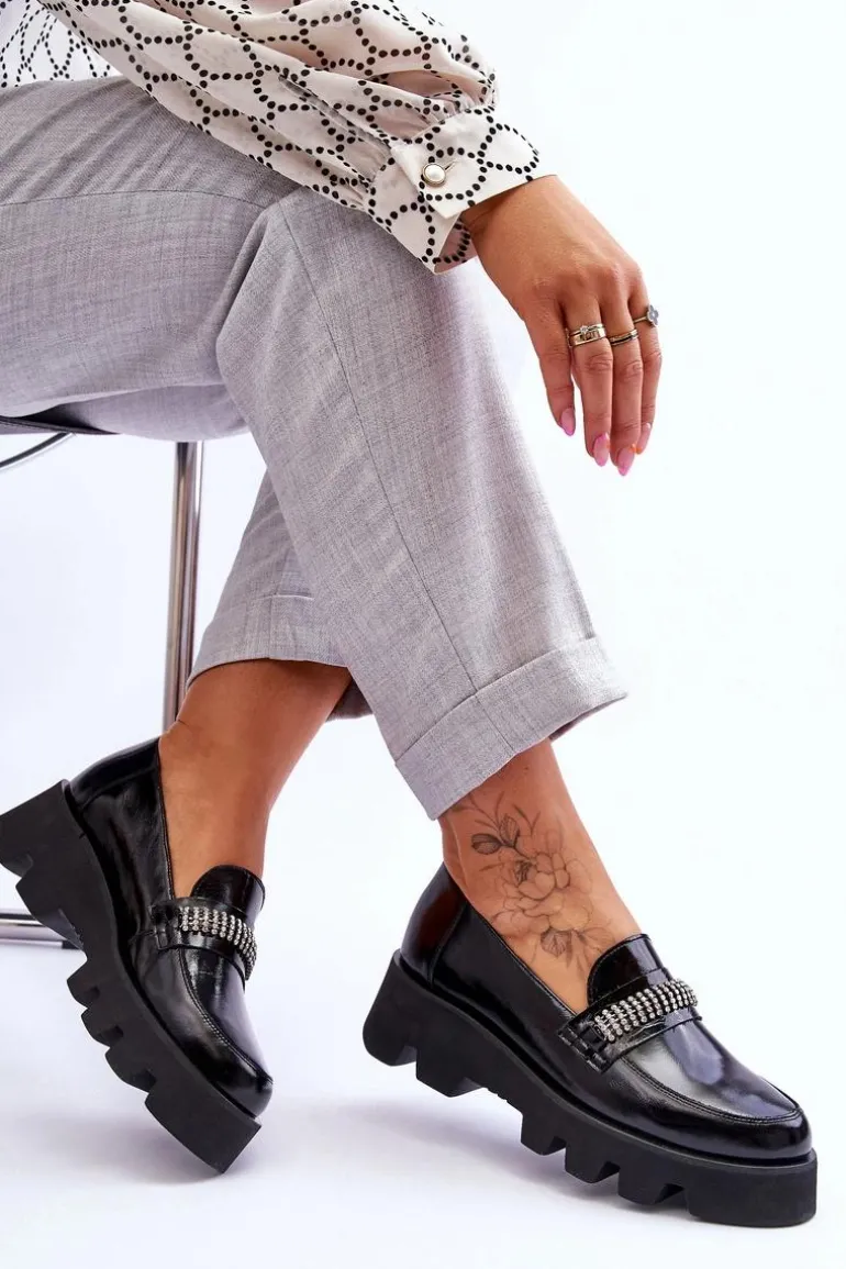 Modne Mokasyny Na Platformie Z Ozdobą Laura Messi 2600 Czarne