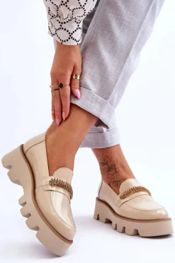 Modne Mokasyny Na Platformie Z Ozdobą Laura Messi 2600 Beżowe