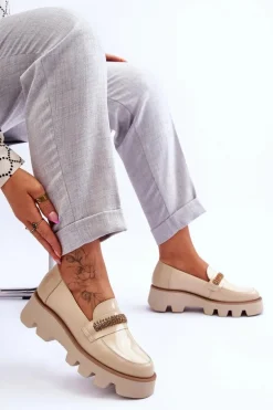 Modne Mokasyny Na Platformie Z Ozdobą Laura Messi 2600 Beżowe