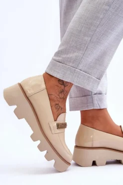 Modne Mokasyny Na Platformie Z Ozdobą Laura Messi 2600 Beżowe