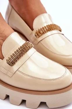 Modne Mokasyny Na Platformie Z Ozdobą Laura Messi 2600 Beżowe