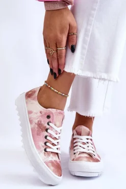 Modne Niskie Trampki Big Star LL274044 Różowo-Beżowe