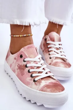 Modne Niskie Trampki Big Star LL274044 Różowo-Beżowe