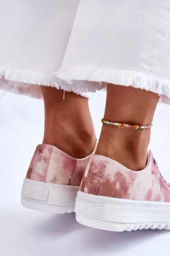 Modne Niskie Trampki Big Star LL274044 Różowo-Beżowe