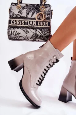 Modne Ocieplane Botki Na Obcasie Szare Alisse