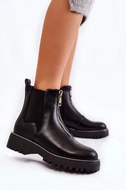 Modne Ocieplane Botki Sztyblety Czarne Madeleine