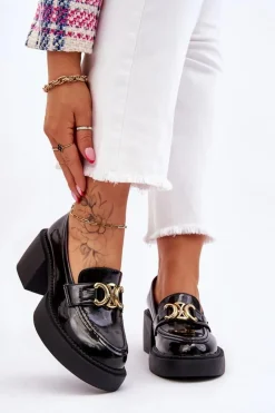 Modne Półbuty Czółenka Na Masywnym Obcasie Czarne Imani