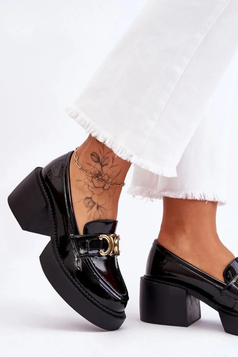 Modne Półbuty Czółenka Na Masywnym Obcasie Czarne Imani