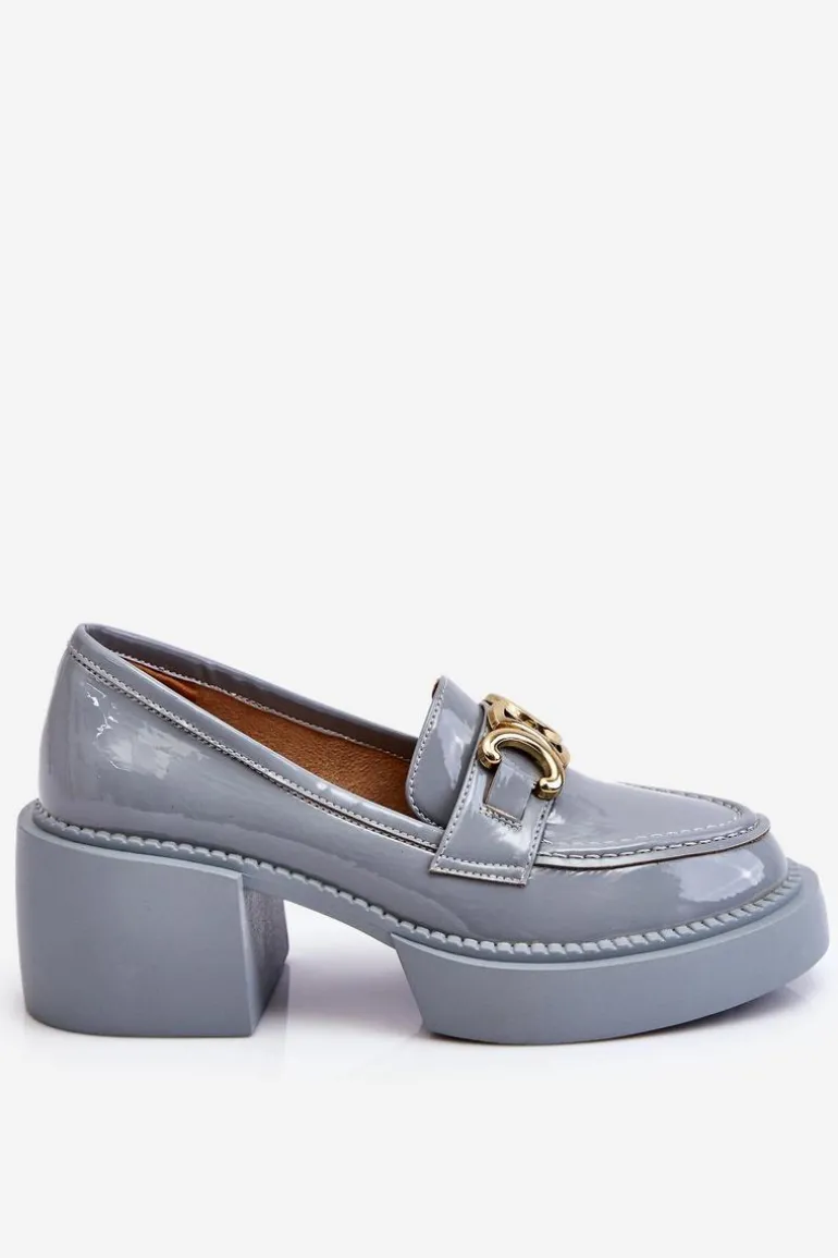 Modne Półbuty Czółenka Na Masywnym Obcasie Jasnoniebieskie Imani