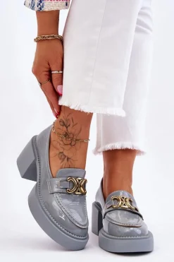 Modne Półbuty Czółenka Na Masywnym Obcasie Jasnoniebieskie Imani