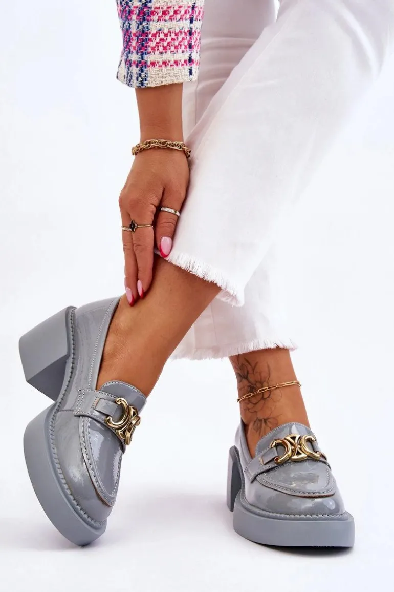 Modne Półbuty Czółenka Na Masywnym Obcasie Jasnoniebieskie Imani