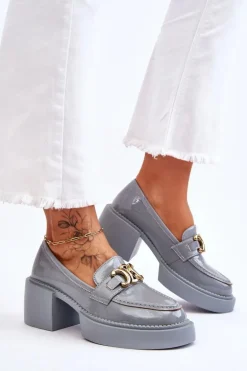 Modne Półbuty Czółenka Na Masywnym Obcasie Jasnoniebieskie Imani