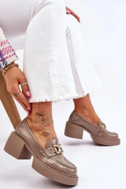 Modne Półbuty Czółenka Na Masywnym Obcasie Beżowe Imani