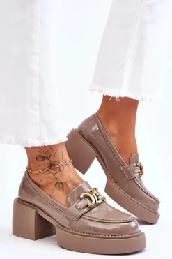 Modne Półbuty Czółenka Na Masywnym Obcasie Beżowe Imani