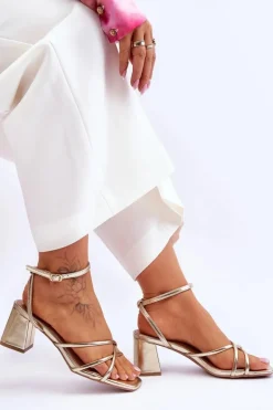 Modne Sandałki Na Obcasie Złote Felisa