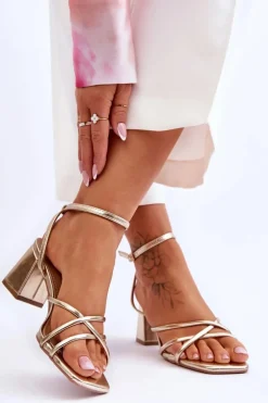 Modne Sandałki Na Obcasie Złote Felisa