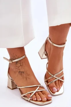 Modne Sandałki Na Obcasie Złote Felisa