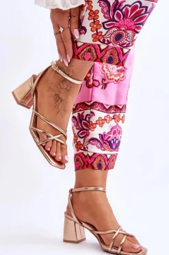 Modne Sandałki Na Obcasie Różowe Złoto Felisa