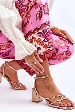 Modne Sandałki Na Obcasie Różowe Złoto Felisa