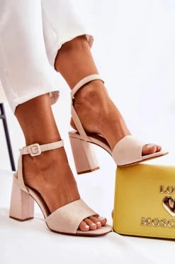 Modne Sandałki Na Słupku Beżowe Salis