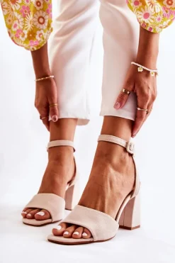 Modne Sandałki Na Słupku Beżowe Salis