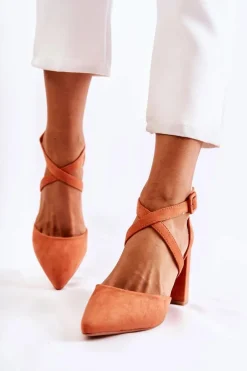 Modne Sandałki Na Słupku Pomarańczowe Sinari