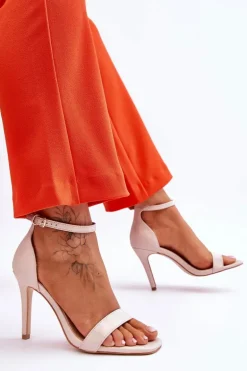 Modne Sandałki Szpilki Holograficzne Beżowe Rayden