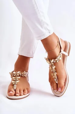 Modne Sandały Japonki Z Motylami Jasnobeżowe Jennissa