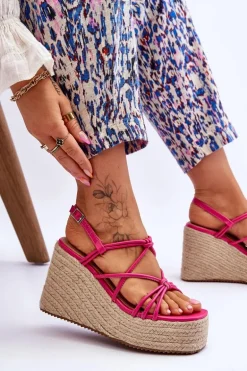 Modne Sandały Na Koturnie Z Plecionką Fuksja Nessia