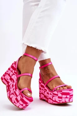 Modne Sandały Na Koturnie We Wzory Fuksja Claria